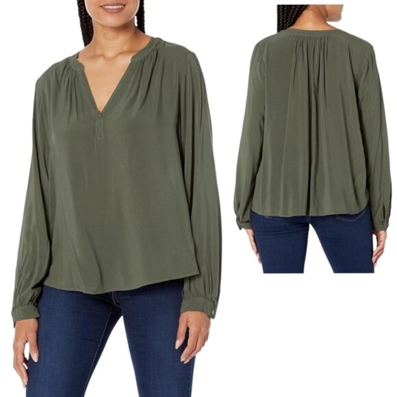None Tops - Velvet By Graham & Spencer Cavern Green Long Sleeve Viscose  Blouse - Sz L